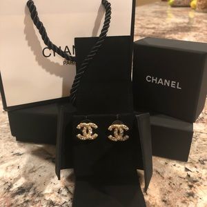 Authentic CHANEL Pearl & Rhinestone CC Earrings